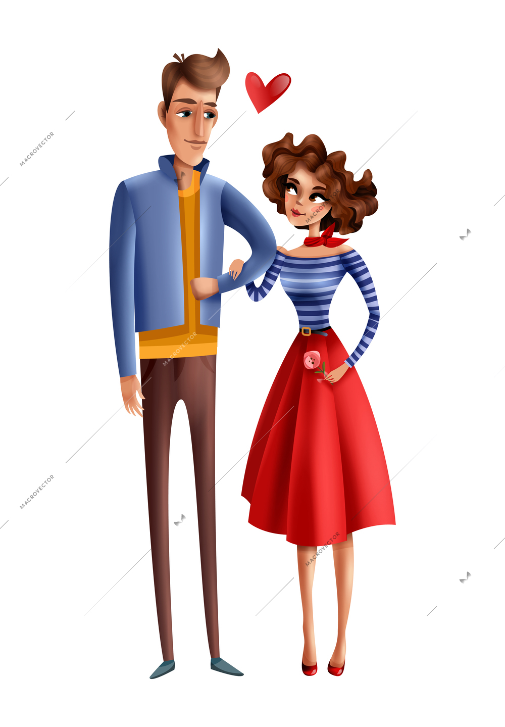 French loving couple with woman holding red rose cartoon vector illustration