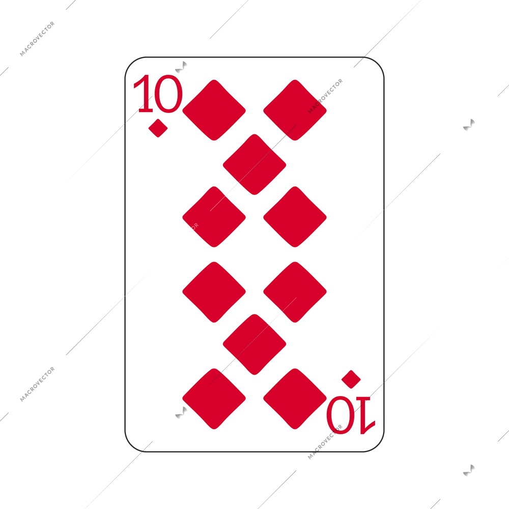 Ten of diamonds playing card flat vector illustration