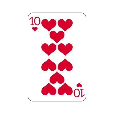 Playing card ten of hearts on white background flat isolated vector illustration