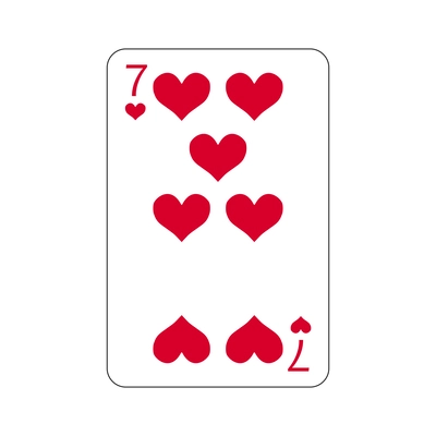 Playing card seven of hearts flat vector illustration