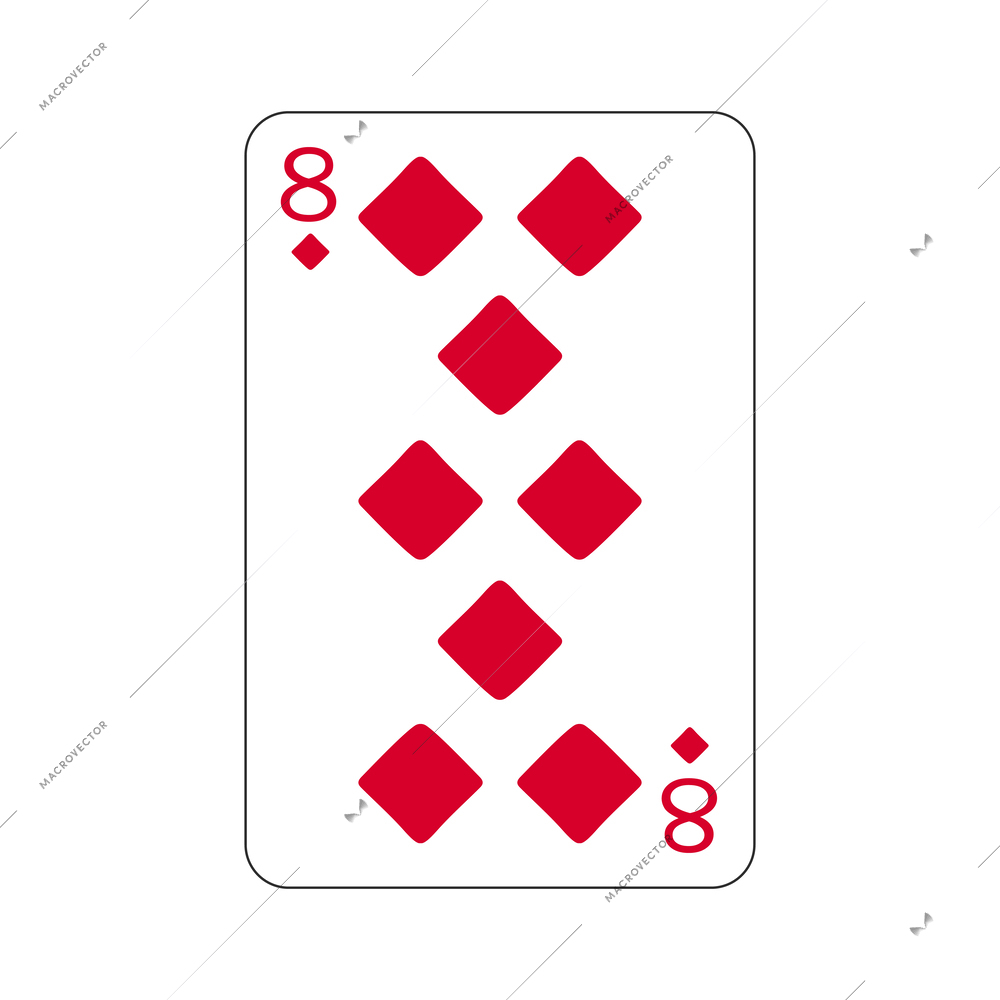Eight of diamonds playing card flat vector illustration