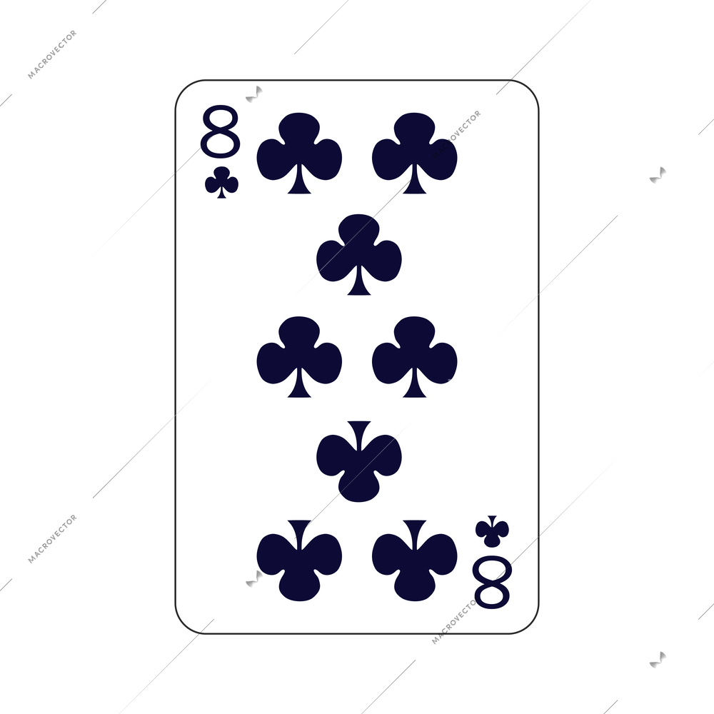 Playing card eight of clubs flat vector illustration