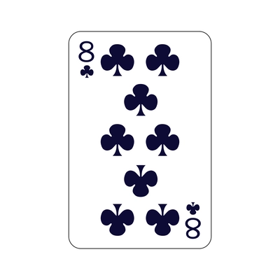 Playing card eight of clubs flat vector illustration