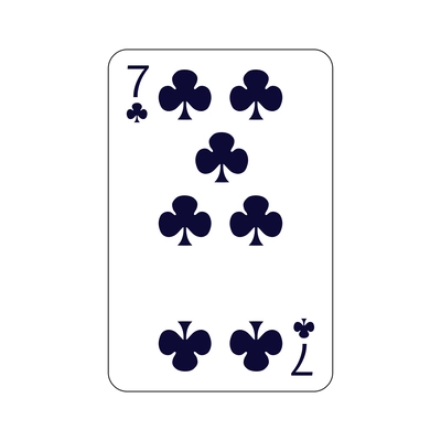 Playing card seven of clubs flat vector illustration