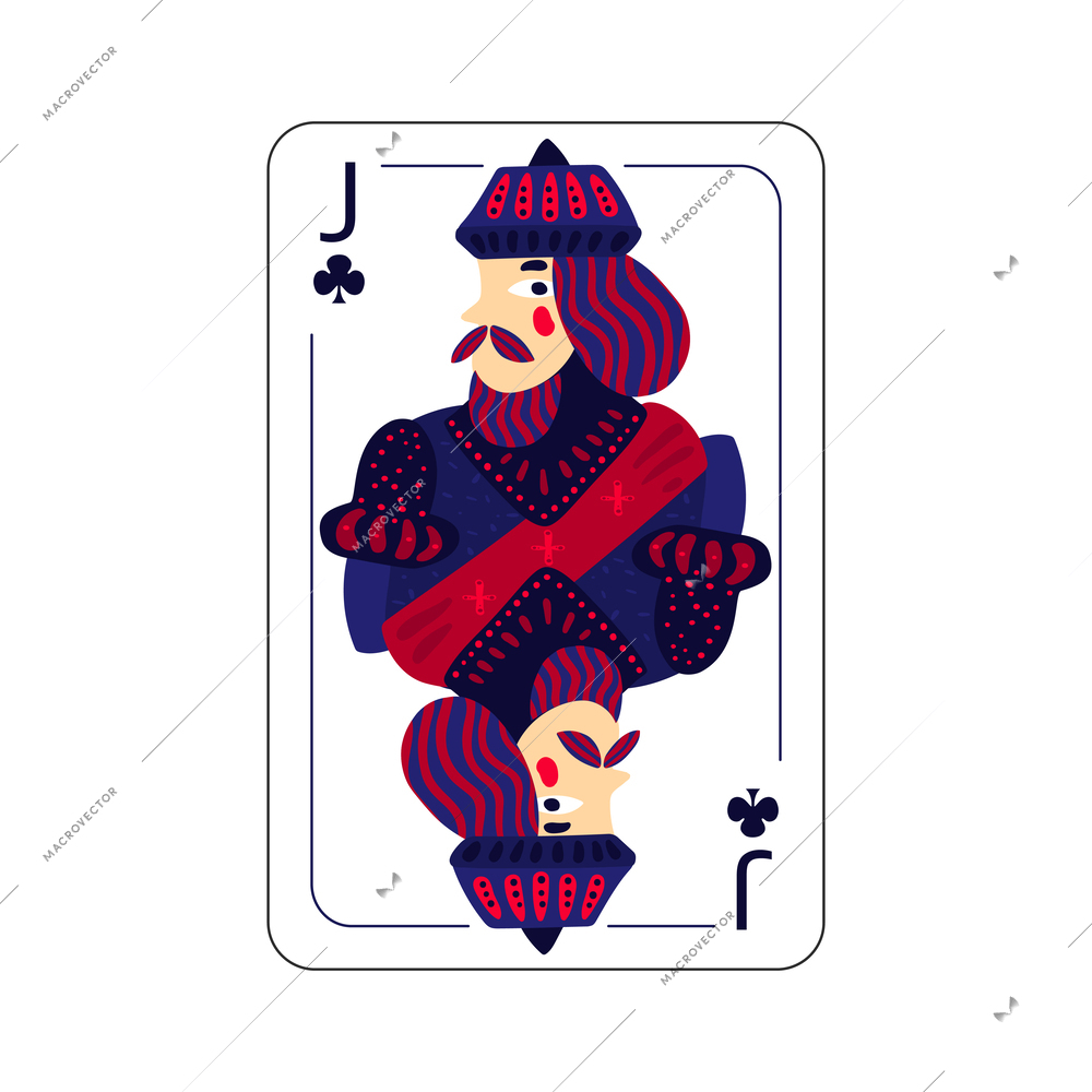 Flat playing card knave of clubs vector illustration