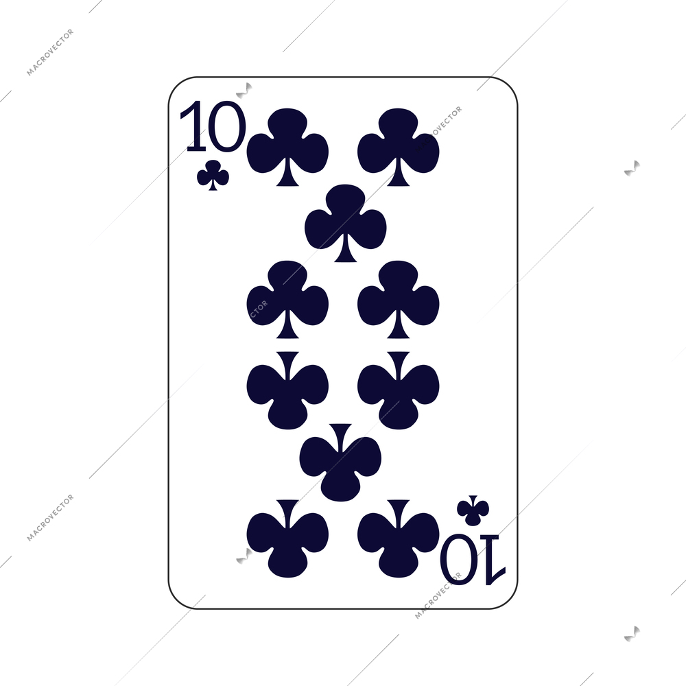 Playing card ten of clubs flat vector illustration