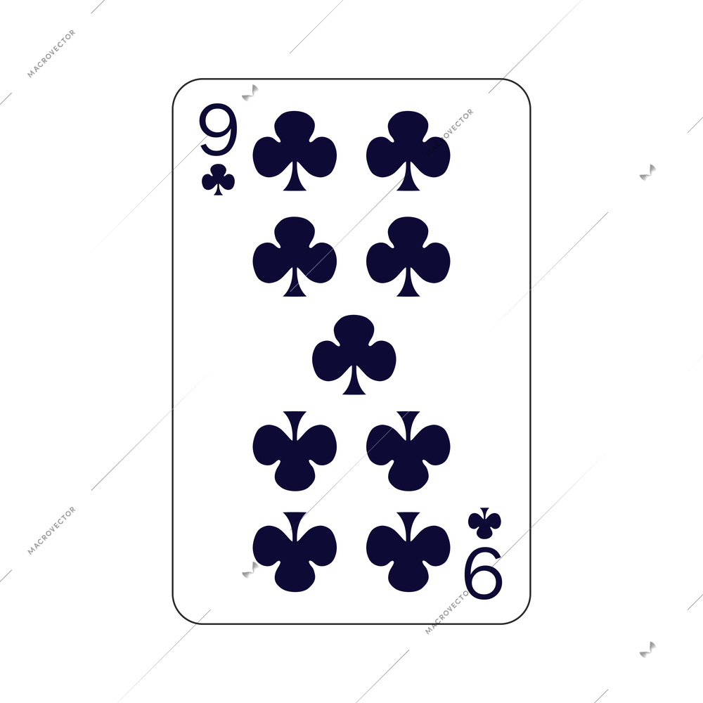 Flat playing card nine of clubs vector illustration