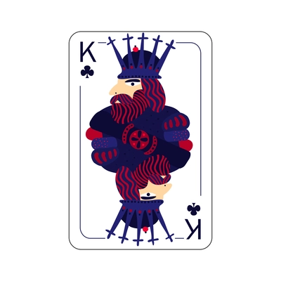 King of clubs flat playing card isolated on white background vector illustration