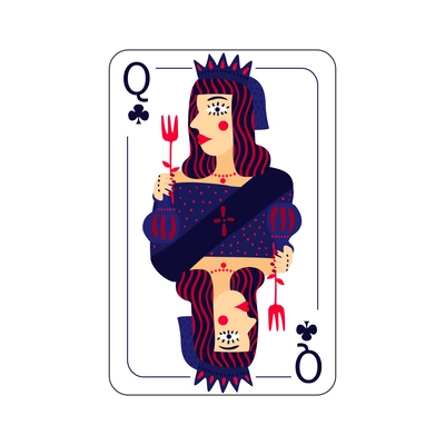 Flat queen of clubs playing card isolated vector illustration