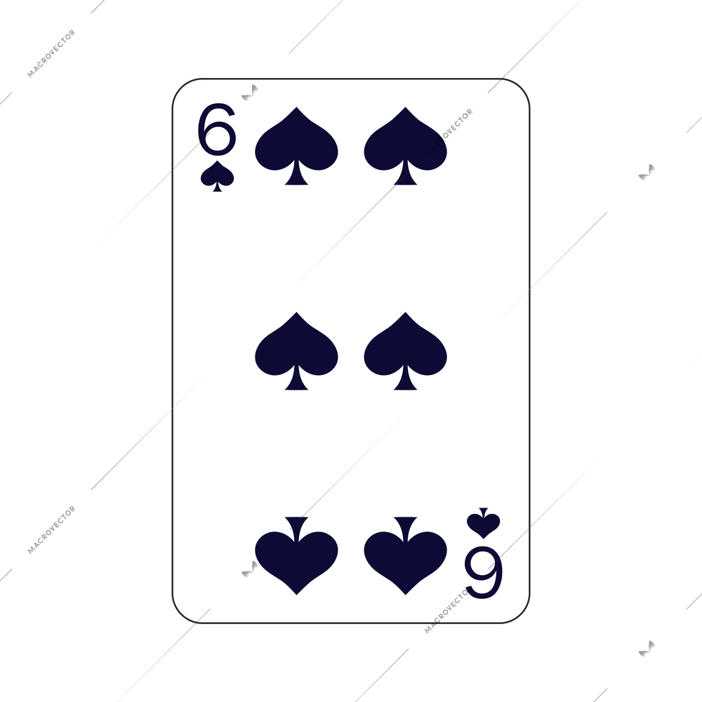 Six of spades playing card flat vector illustration