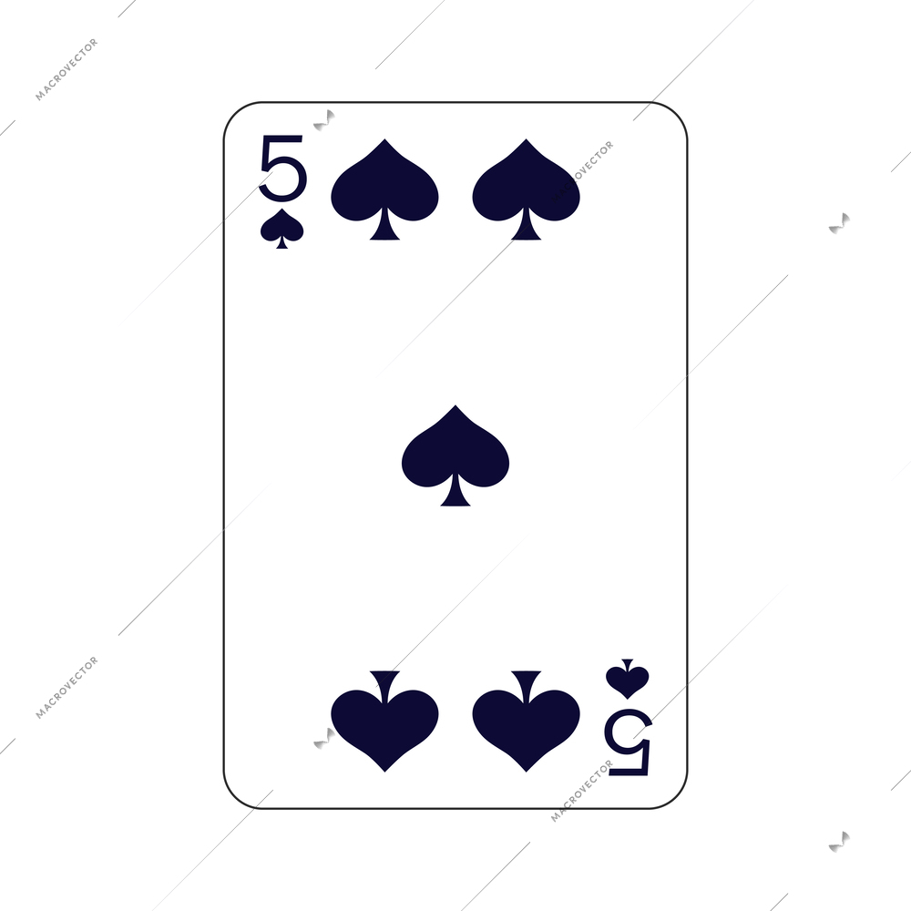 Five of spades playing card flat vector illustration