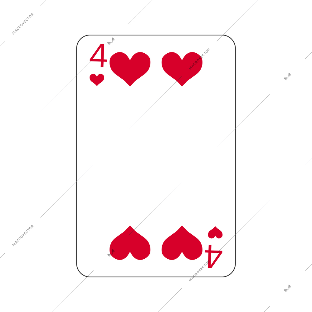 Playing card four of hearts flat vector illustration