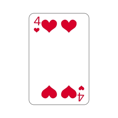 Playing card four of hearts flat vector illustration