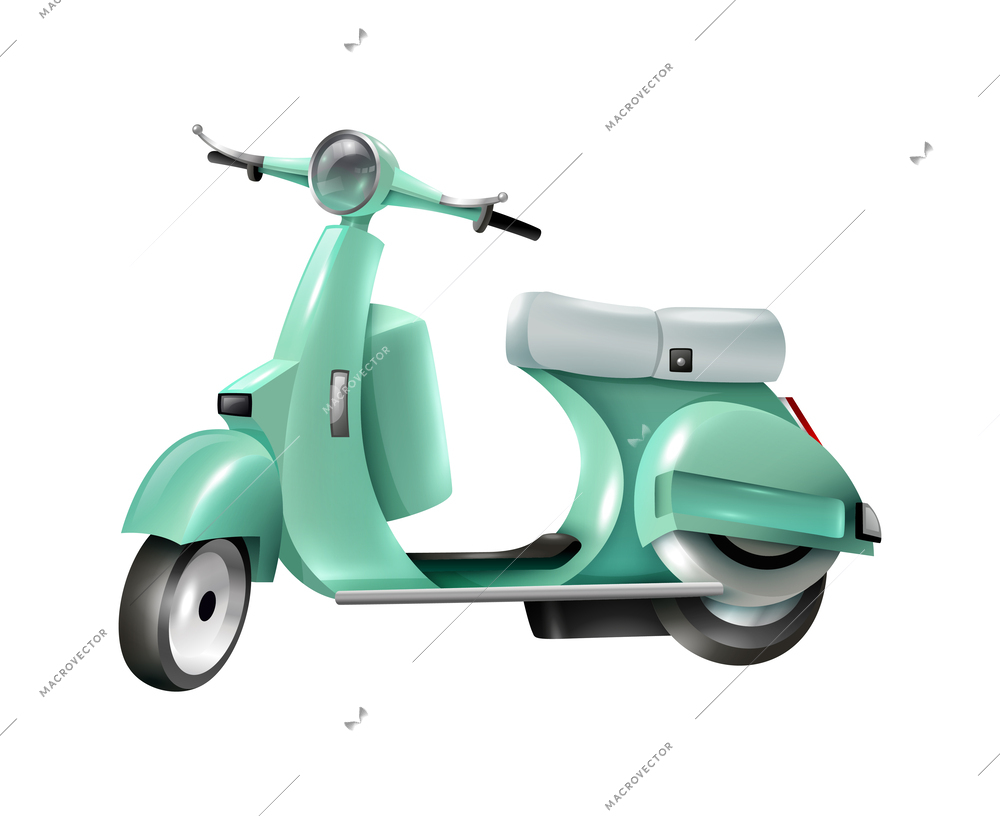 Cartoon mint colored vintage scooter vector illustration