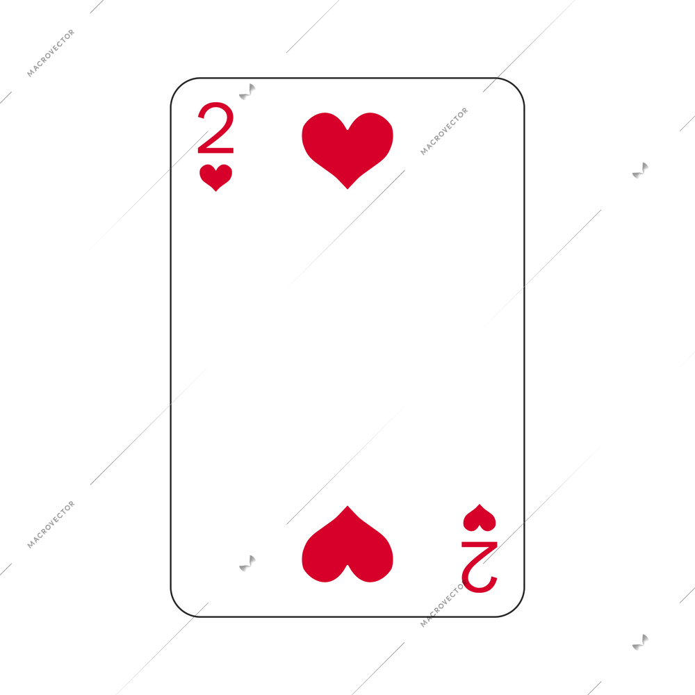 Two of hearts playing card in flat style vector illustration