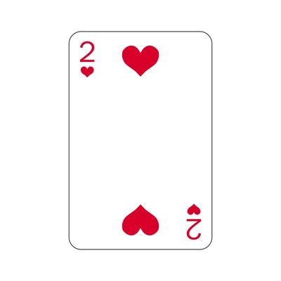 Two of hearts playing card in flat style vector illustration