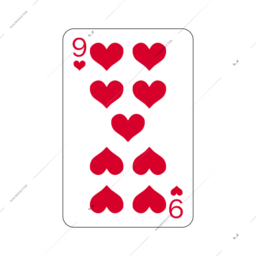 Flat playing card nine of hearts vector illustration