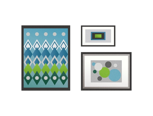 Pictures posters paintings in frames for modern room interior flat icon vector illustration