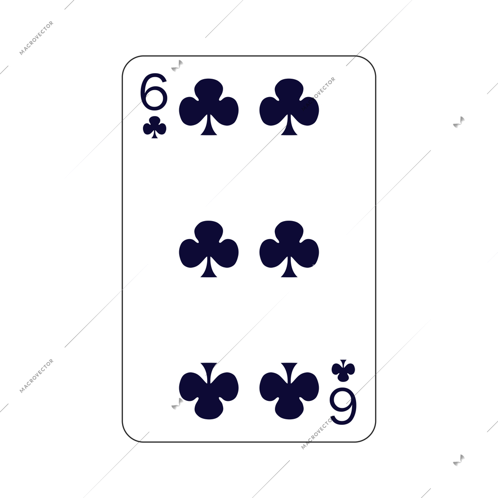 Flat six of clubs playing card vector illustration