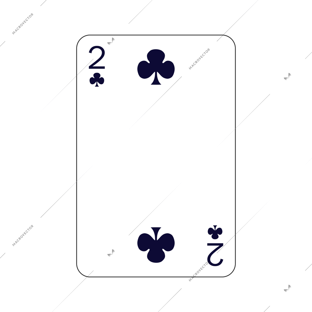 Two of clubs playing card flat vector illustration
