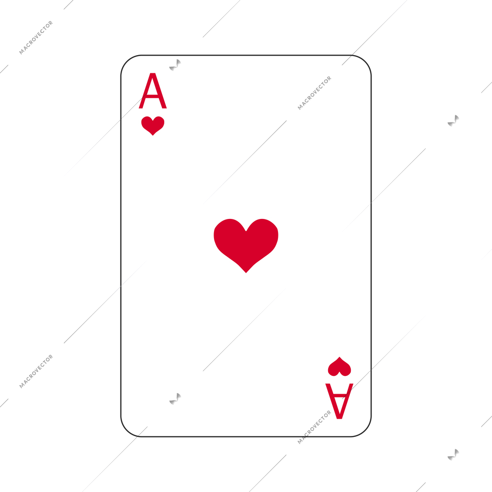 Flat ace of hearts playing card isolated vector illustration