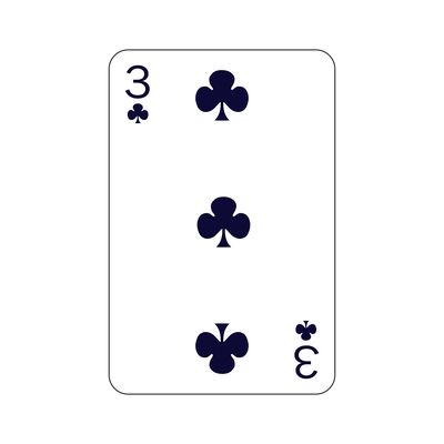 Playing card three of clubs flat vector illustration