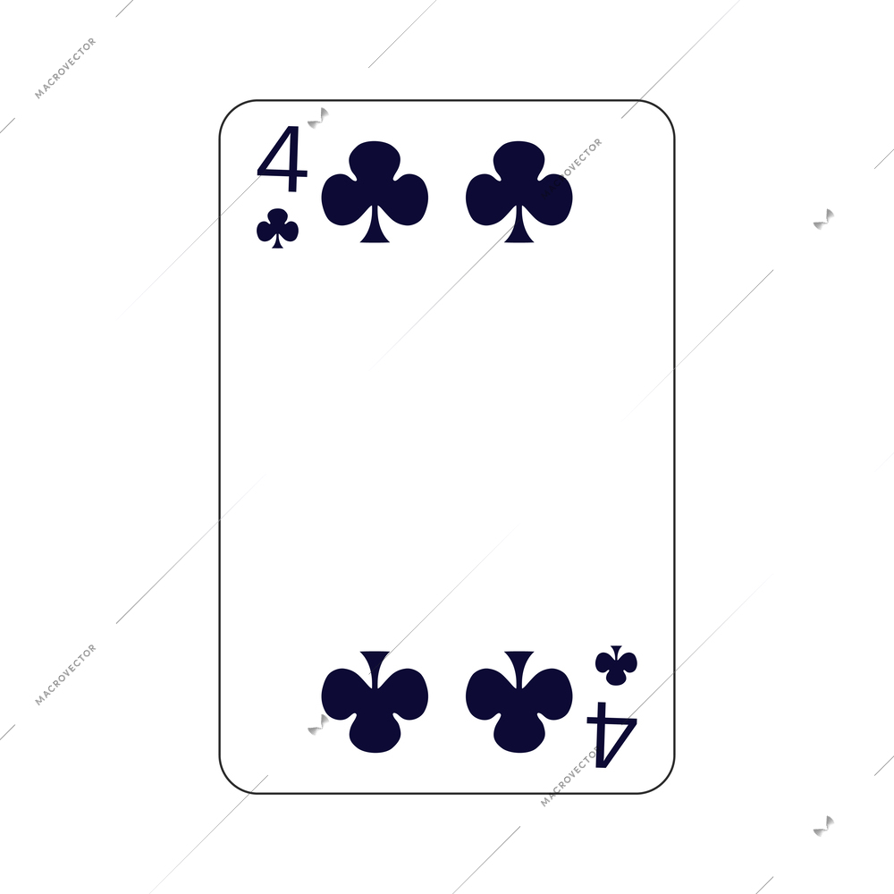 Playing card four of clubs flat vector illustration