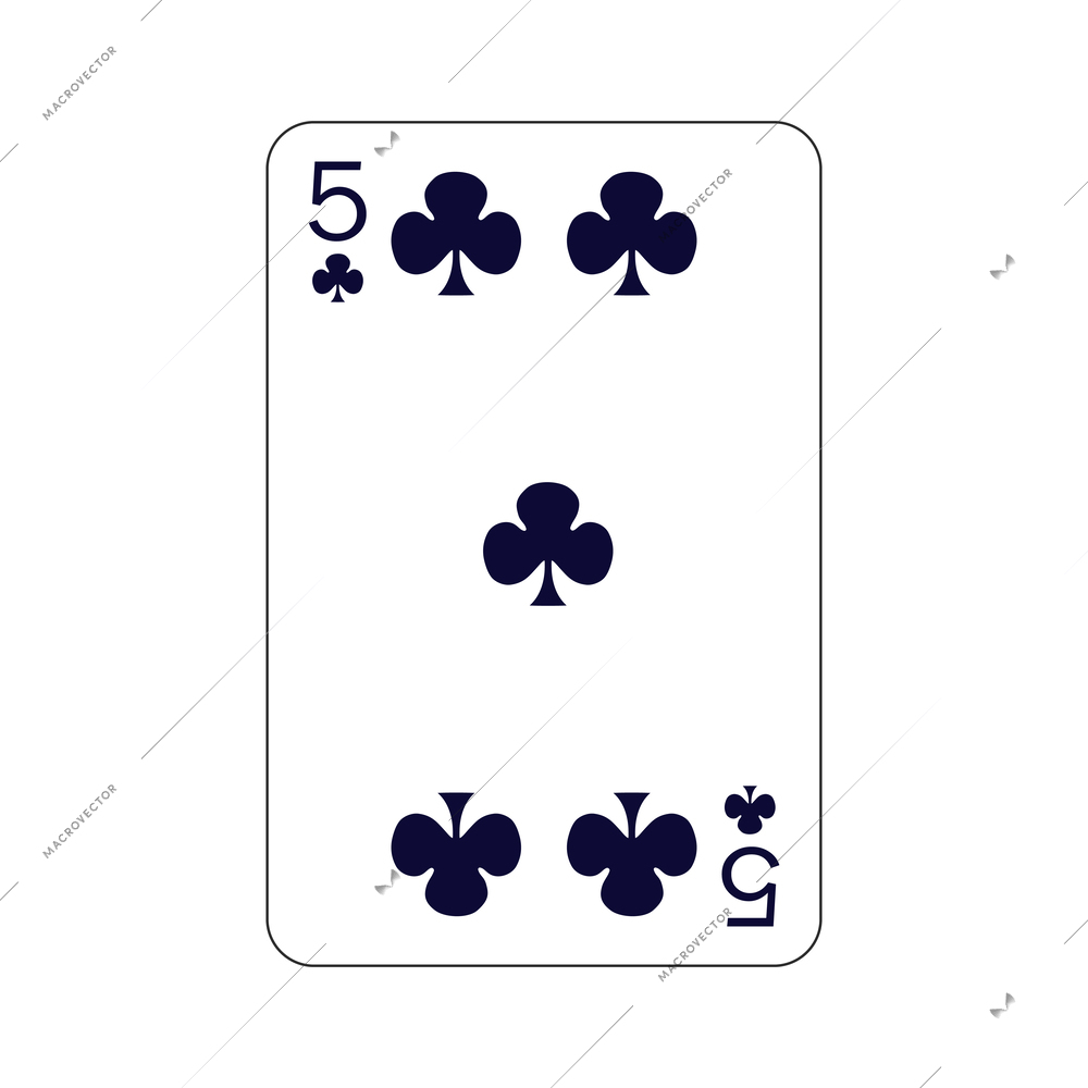 Flat five of clubs playing card on white background vector illustration