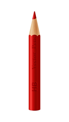 Realistic short red pencil isolated on white background vector illustration