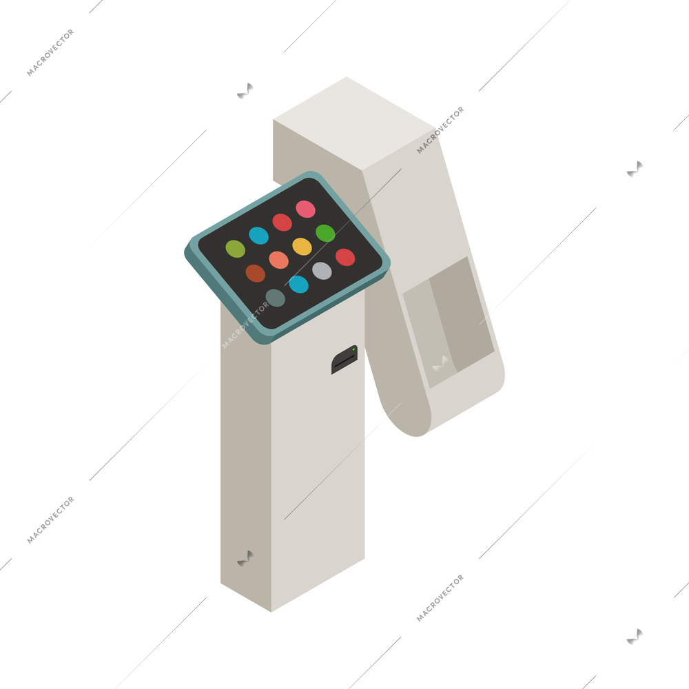 Automated shopping technologies isometric icon with touch screen terminal 3d vector illustration