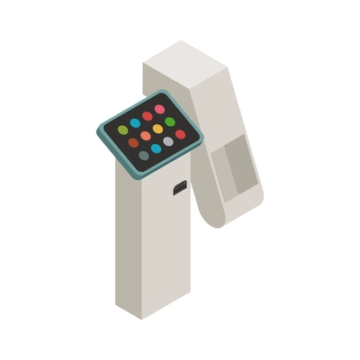 Automated shopping technologies isometric icon with touch screen terminal 3d vector illustration