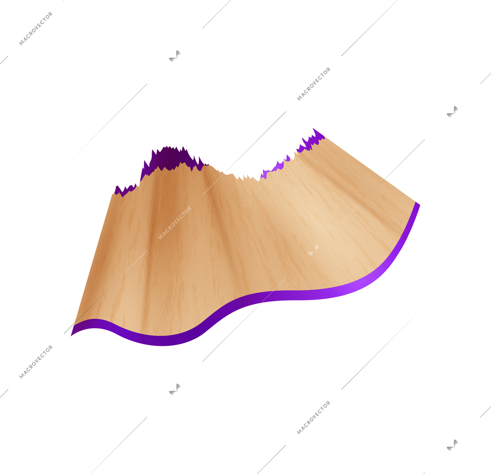 Realistic wooden purple pencil shaving isolated on white background vector illustration