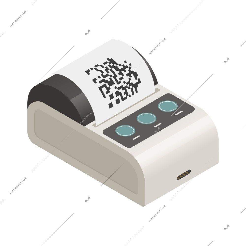 Thermal printer with cheque isometric icon 3d vector illustration