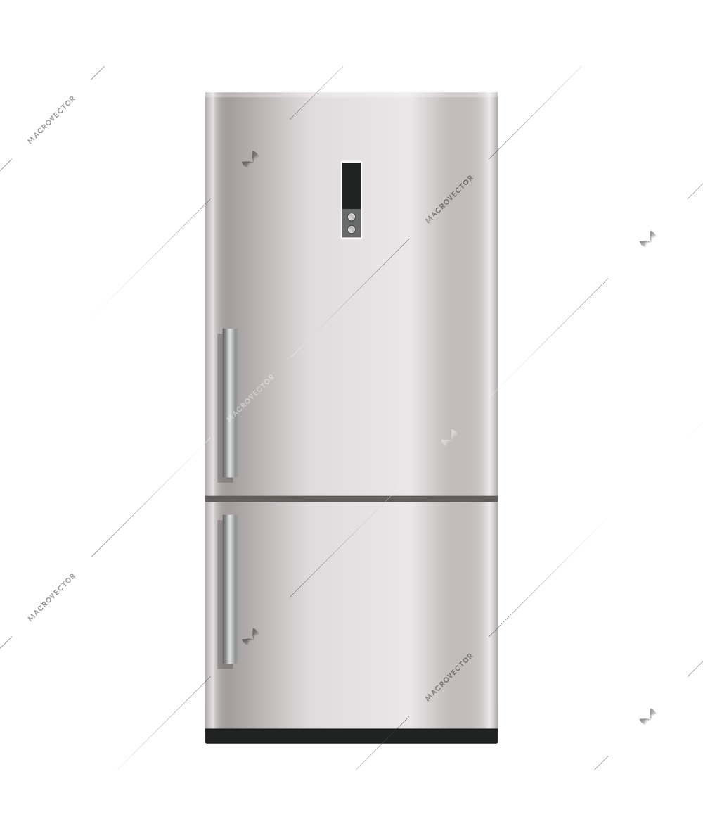 Modern silver refrigerator front view flat vector illustration