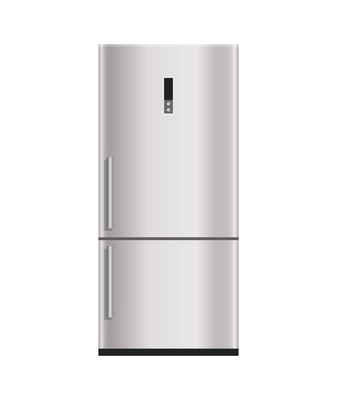 Modern silver refrigerator front view flat vector illustration