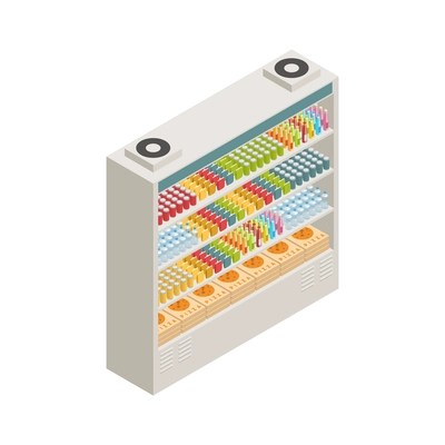 Supermarket refrigerator shelf isometric icon vector illustration