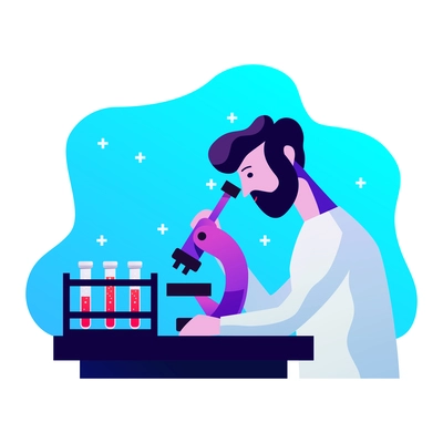 Male doctor working with blood test samples in medical lab flat vector illustration