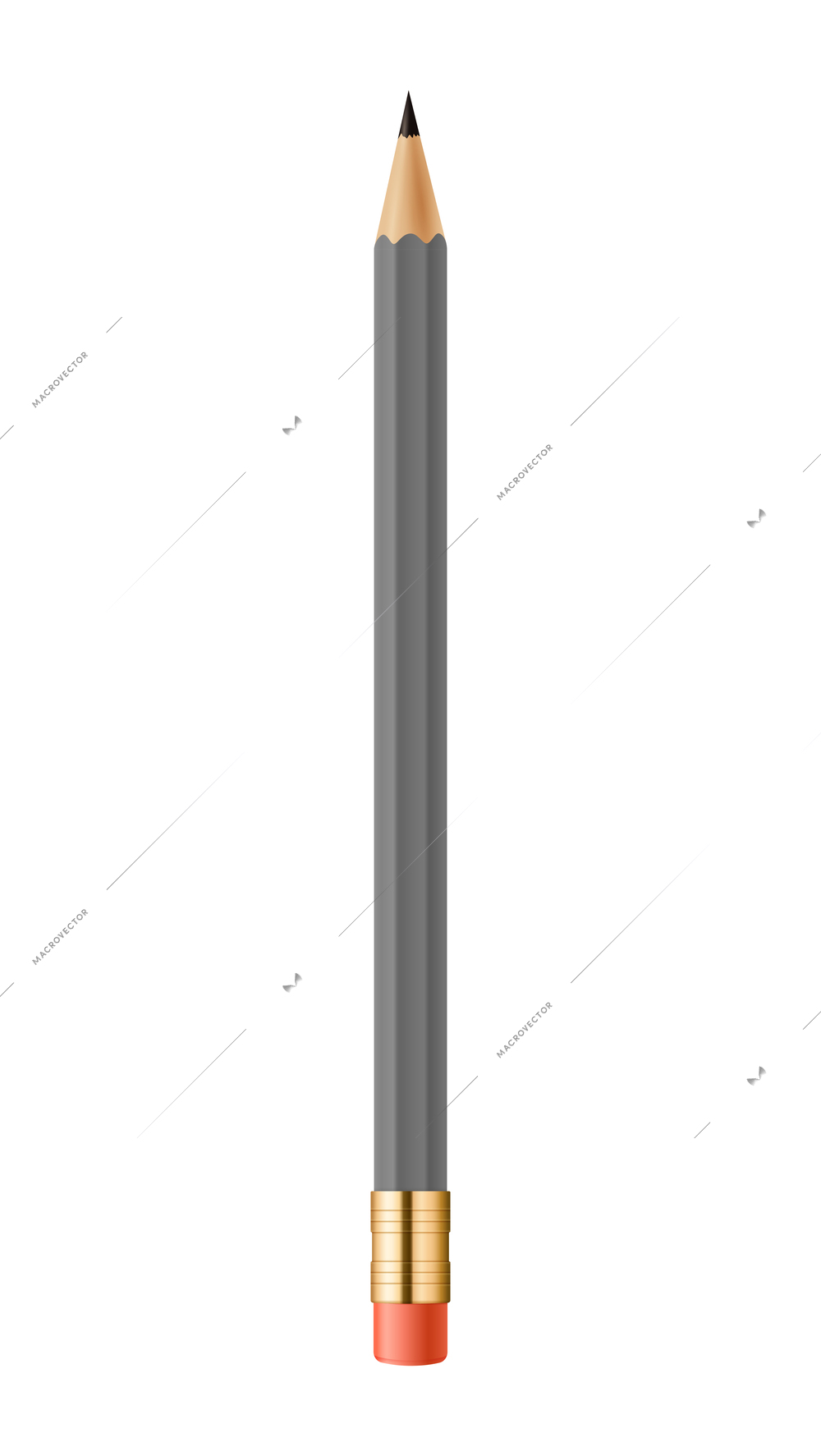 Realistic lead pencil with eraser on white background isolated vector illustration