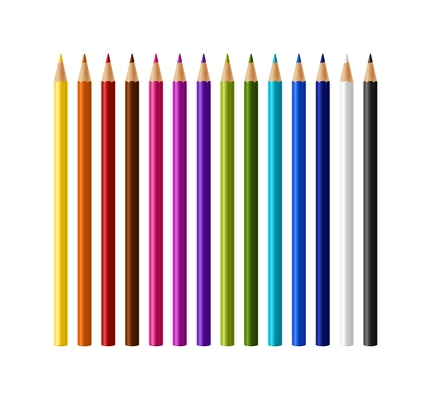 Multicolored pencils set on white background realistic vector illustration