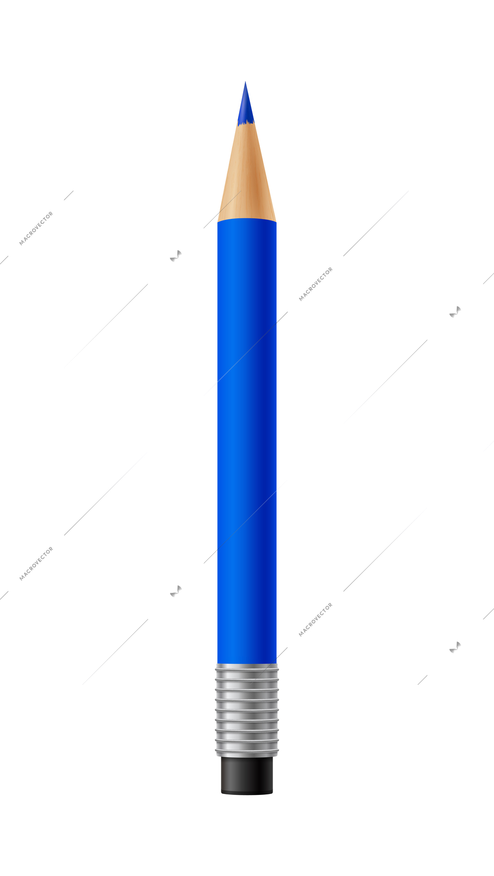 Blue pencil with eraser isolated realistic vector illustration
