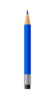 Blue pencil with eraser isolated realistic vector illustration