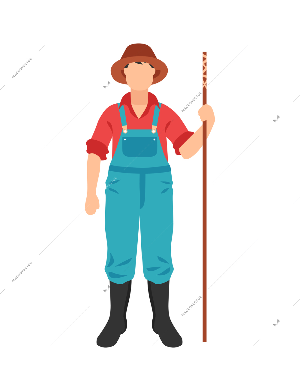 Male farmer flat faceless human character vector illustration