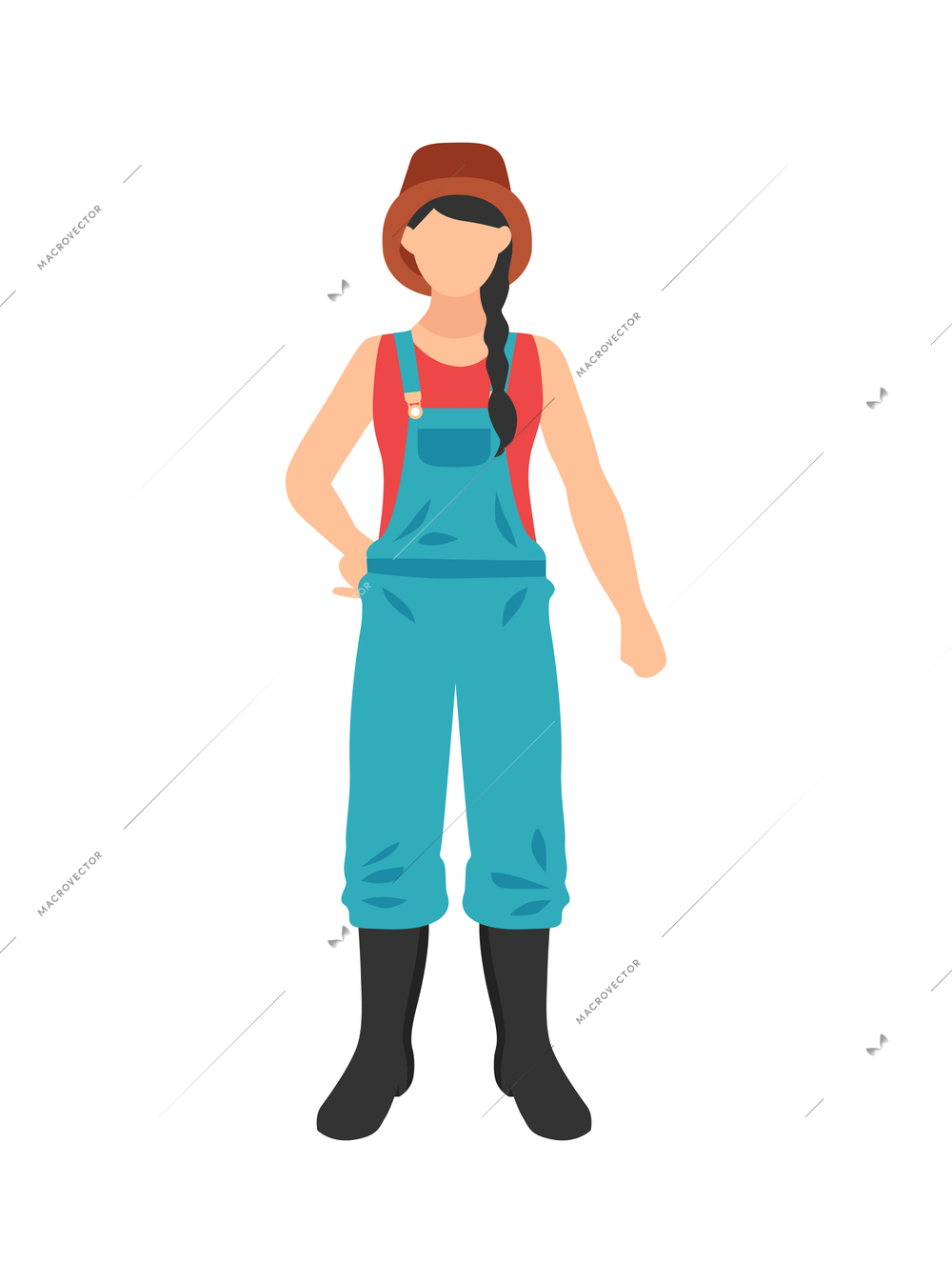 Female farmer flat faceless character vector illustration