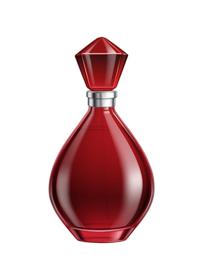 Realistic red glass bottle of perfume vector illustration