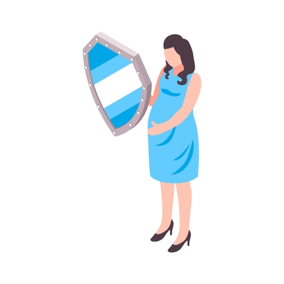 Insurance services isometric icon with pregnant woman protected with shield vector illustration