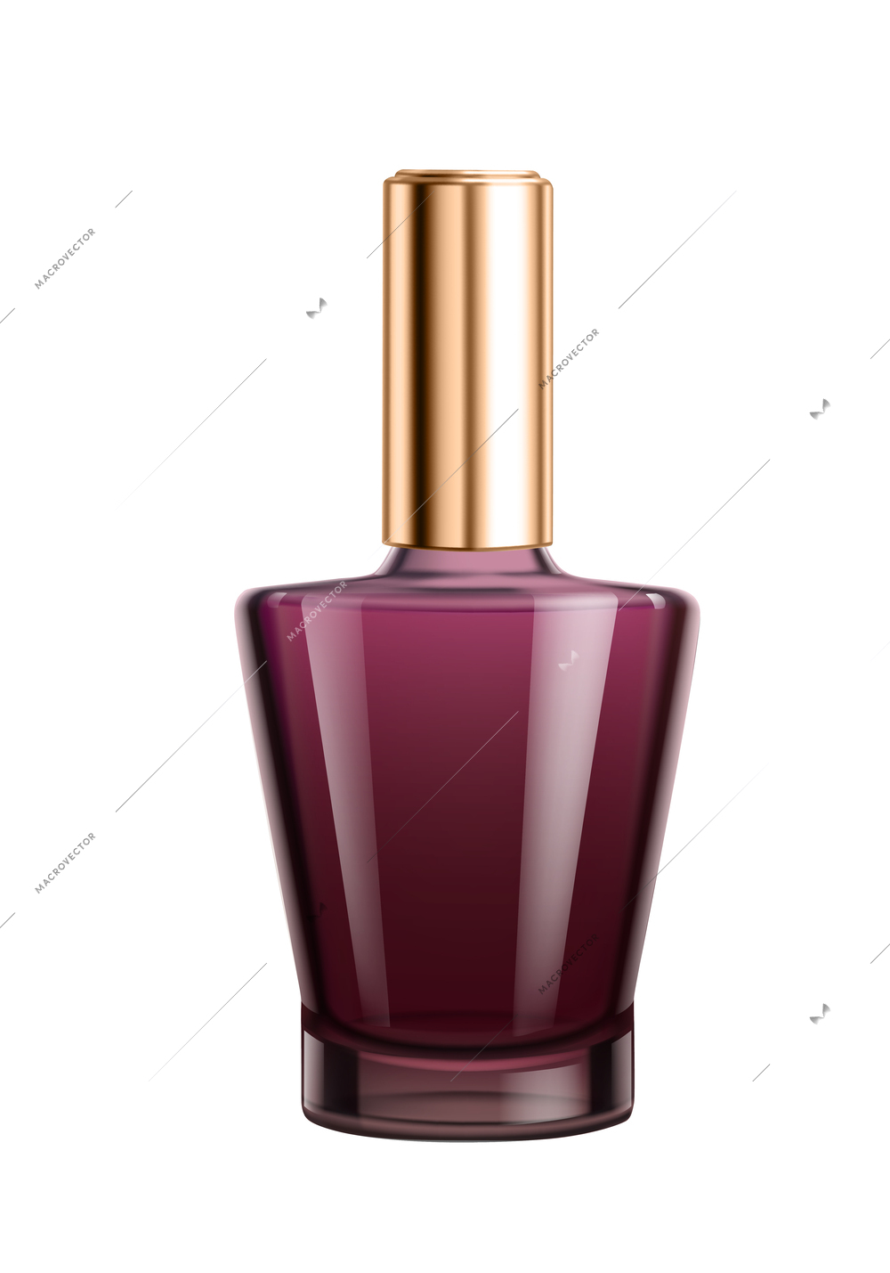 Colored glass bottle of perfume with golden cap realistic vector illustration