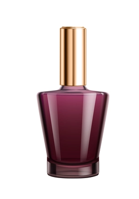 Colored glass bottle of perfume with golden cap realistic vector illustration