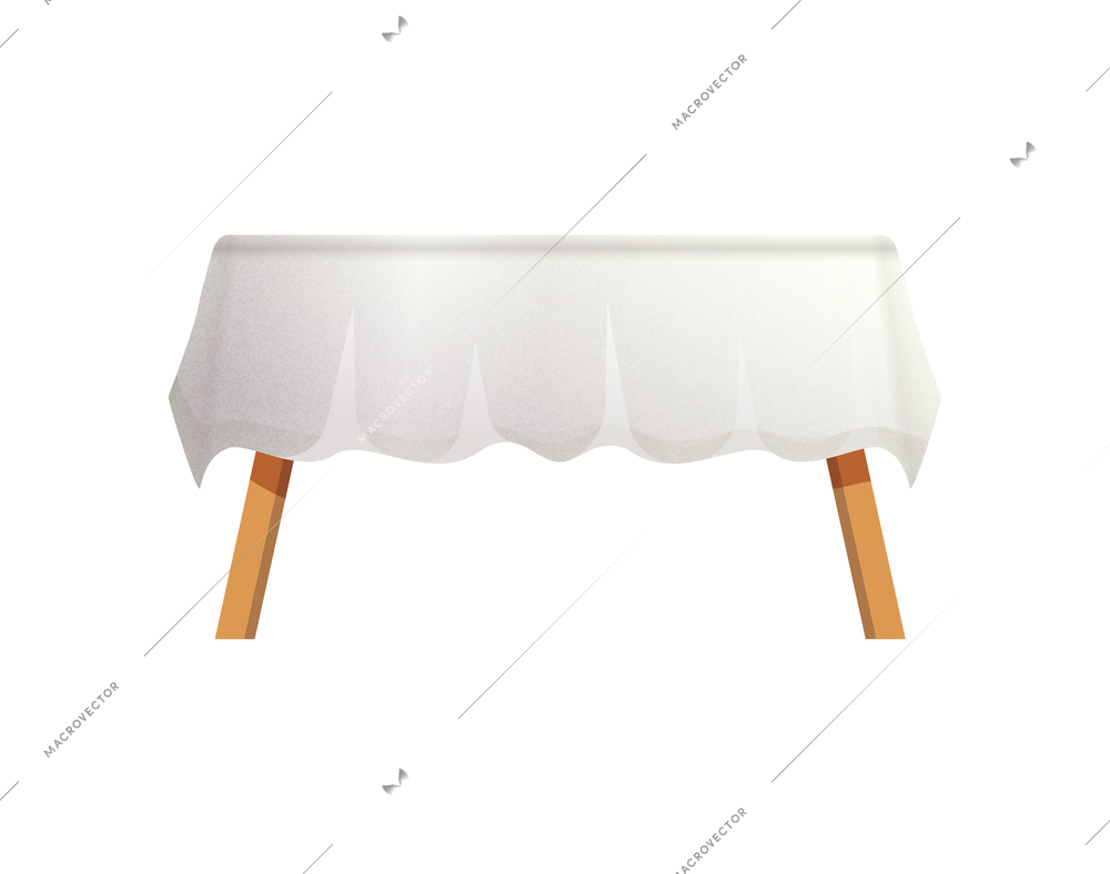 Wooden kitchen table with white tablecloth flat vector illustration