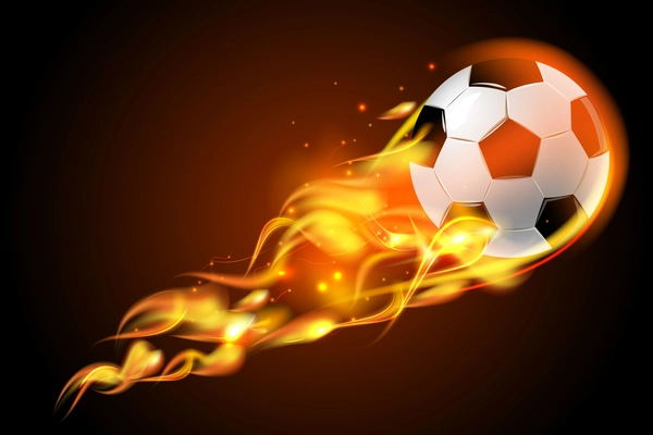 Realistic color soccer ball fire for football on black background poster vector illustration