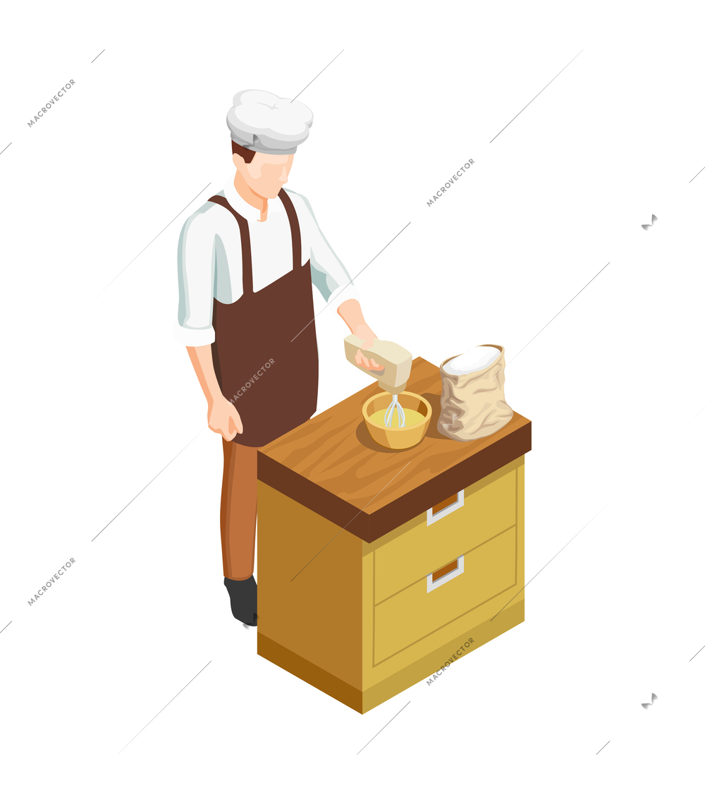 Confectioner chef using mixer isometric icon 3d vector illustration